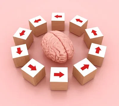 brain with arrow blocks circle