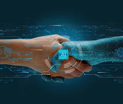 humans shake hands with ai to show partnership machine learning to enable and work together