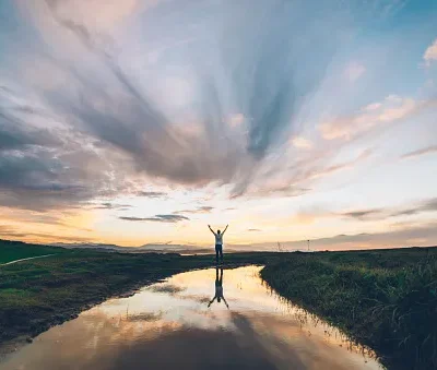 young man at sunset